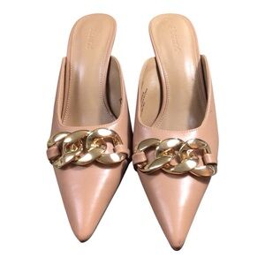 Abound Tan Gold Mules with Chain Detail EUC size 8